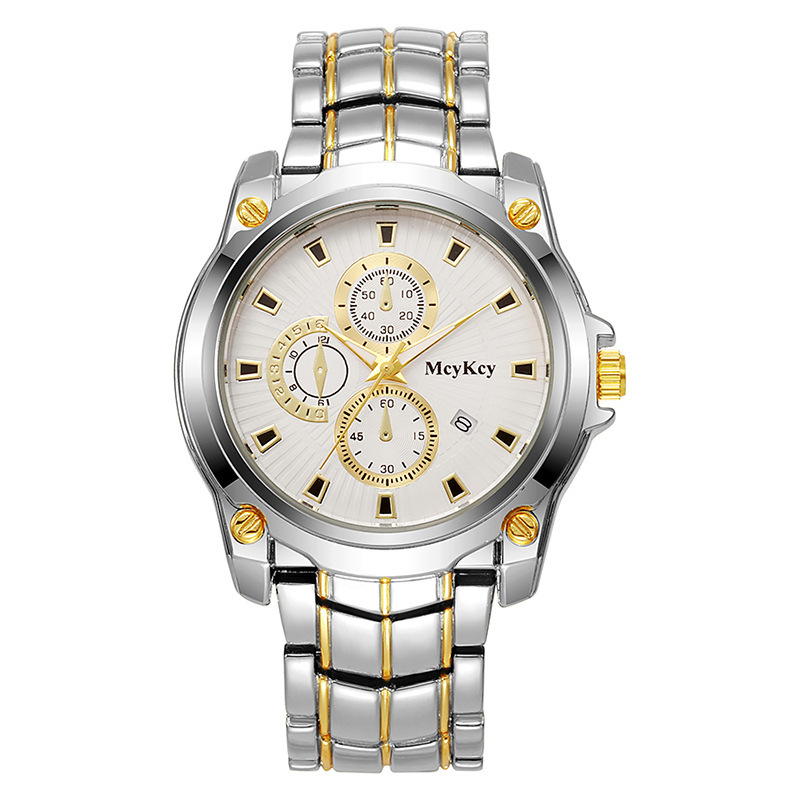 Nuevo reloj de correa de acero de pareja de aleación transfronteriza clásico negocio de tres ojos gran esfera impermeable fábrica de relojes de cuarzo al por mayor