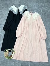 森系文艺纯棉蕾丝娃娃领连衣裙温柔风秋季高级公主裙女大码长裙