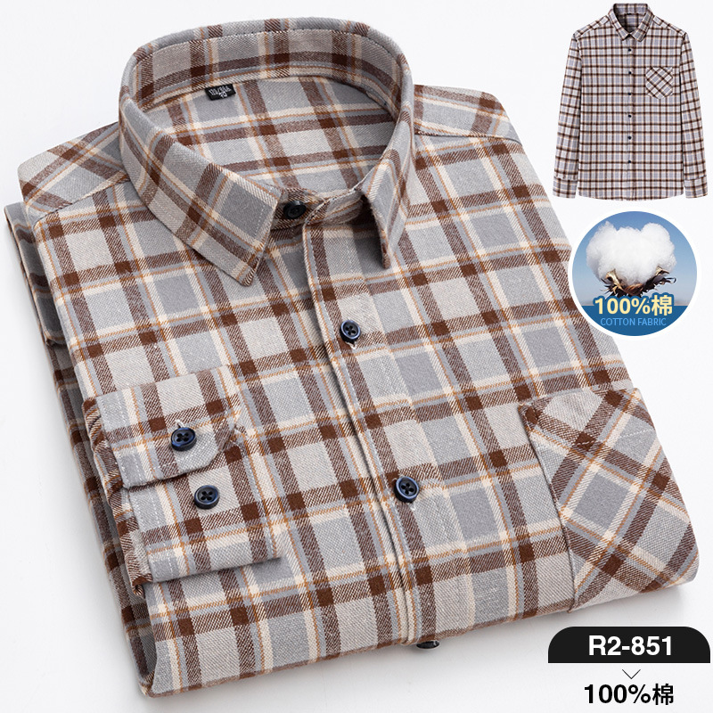 2024 nuevo Algodón puro cepillado camisa de manga larga a cuadros de los hombres de estilo coreano transpirable camisa de moda casual en stock ropa de hombre