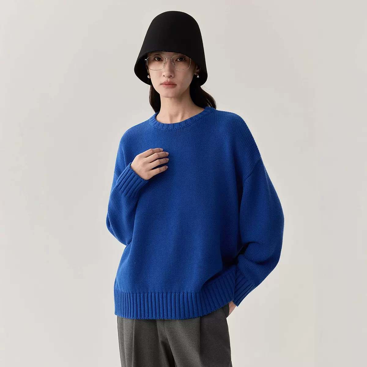 韩系百搭慵懒风套头羊毛衫圆领纯色软糯绵羊毛女士针织衫内搭上衣