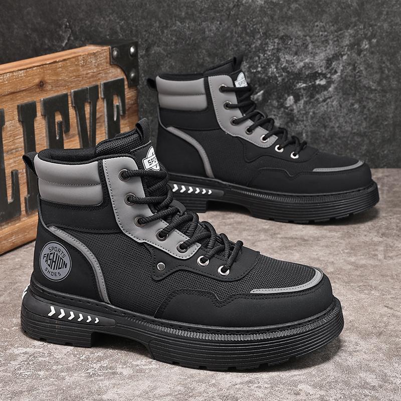 2024 otoño nuevos zapatos de hombre de alta altura, zapatos transpirables de malla, zapatos de estilo Martin, botas de trabajo, zapatos de moda casuales, explosiones en vivo