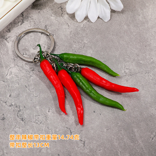 Simulated red and green pepper keychain pendant, creative food and vegetable bag pendant, PVC simulated bell pepper