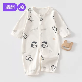 婧麒新生婴儿衣服夏季薄款连体衣宝宝纯棉居家睡衣婴幼儿外出爬服