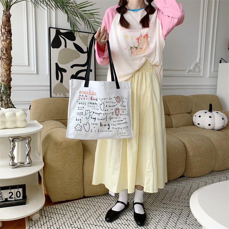 36273 Japanese and Korean canvas bag for women, versatile large-capacity embroidered and printed hand-held shoulder bag, student class bag undefined
