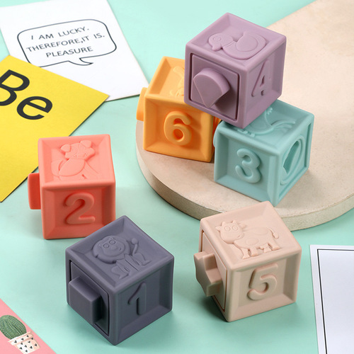 Children's soft rubber embossed large-piece soft building blocks baby infant early education cognitive educational stacking toys that can be chewed