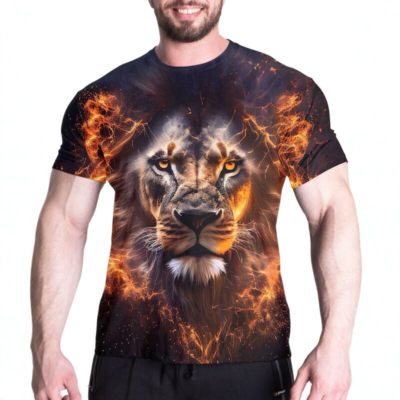 European and American cross-border men's short-sleeve T-shirt with sci-fi animal print, loose fit, summer round neck, unique trendy casual style European and American cross-border men's short-sleeve T-shirt with sci-fi animal print, loose fit, summer round neck, unique trendy casual style