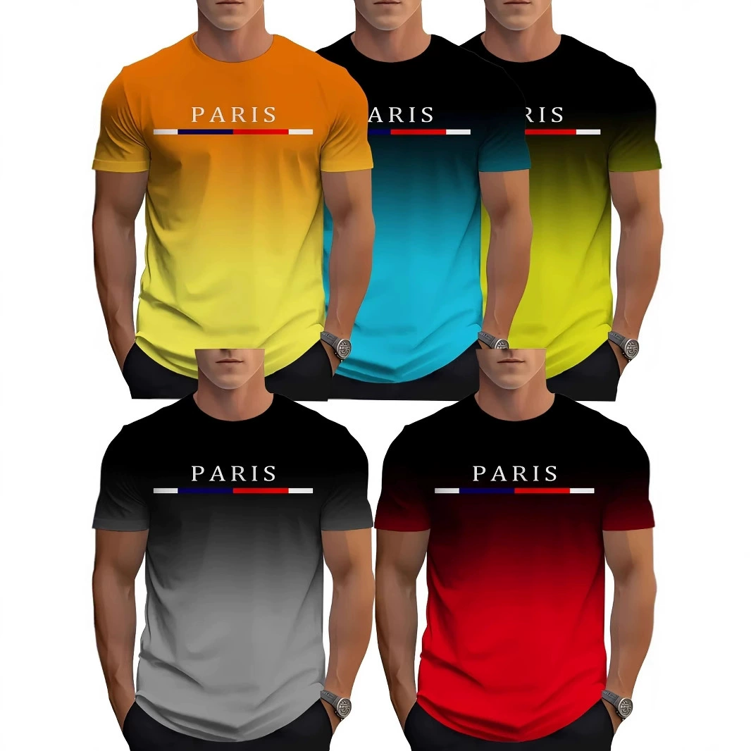 Экспортный хит TEMU: популярный новый модный комплект из пяти предметов 2025 года, градиентный 3D-принт, короткий рукав, круглый вырез.