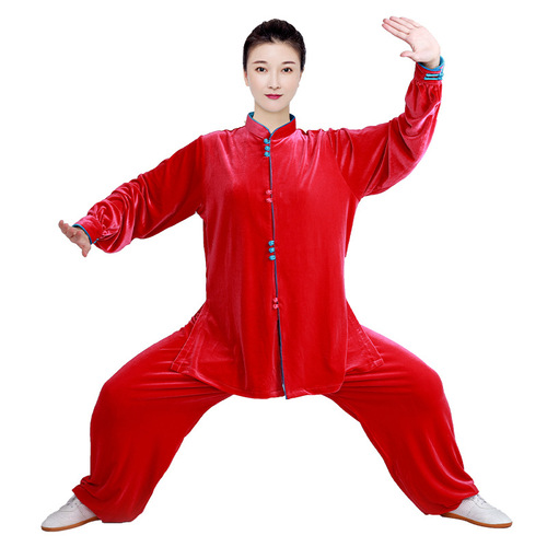 Tai chi clothing female new high-end pleuche thickening tai chi chinese kung fu uniforms women martial arts clothing in autumn and winter long