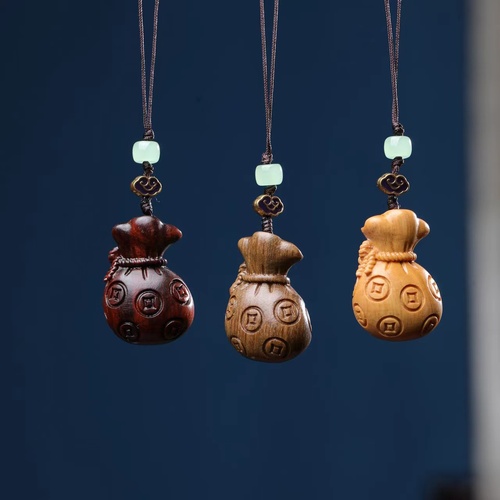 Green Sandalwood Purple Sandalwood Carving Phone Transfer Money Pendant for Men Car Keychain Pendant Gift Bag for Women Backpack Accessory