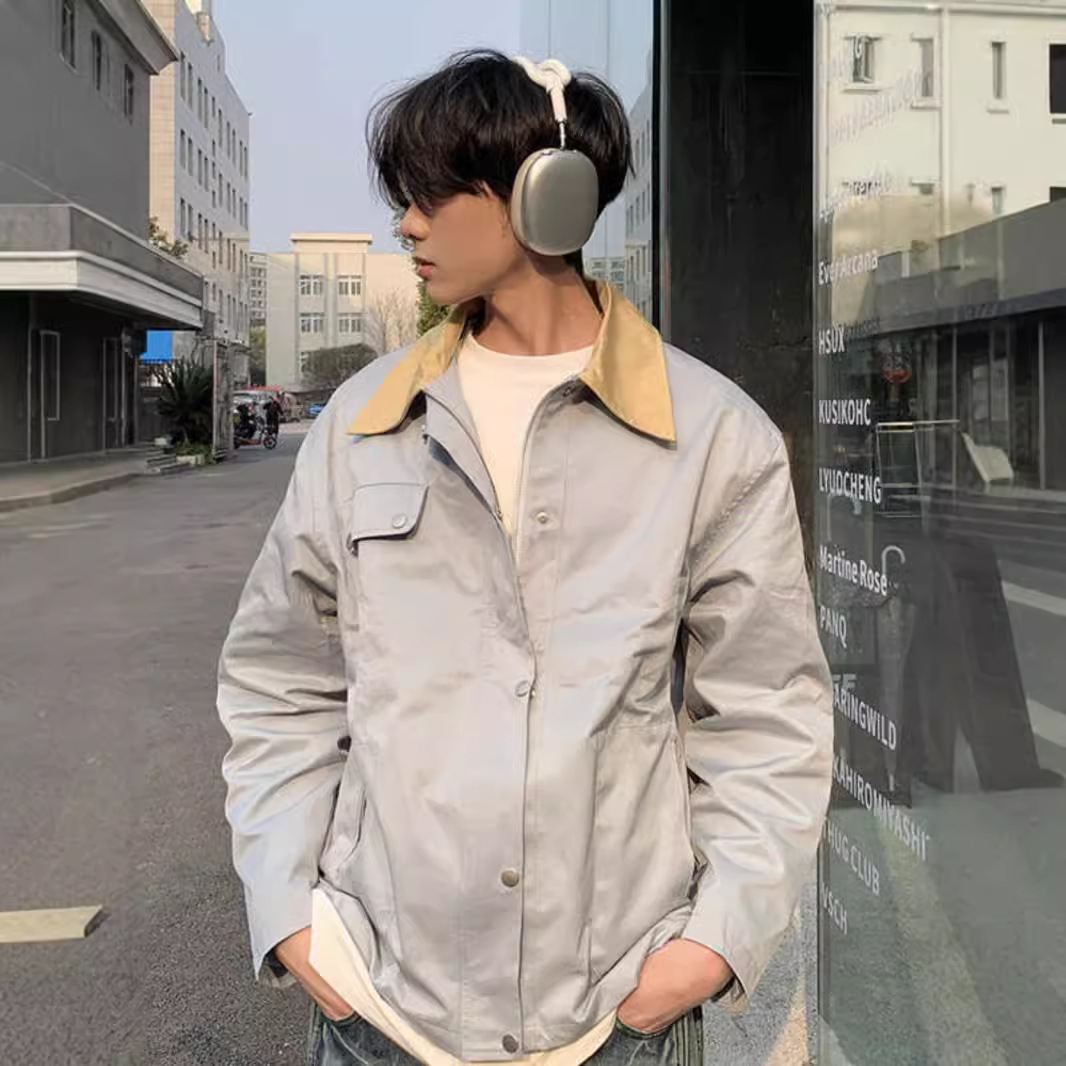 Retro blue lapel jacket for men's spring and autumn new trend workwear, high-end three-dimensional silhouette jacket_voghion.com