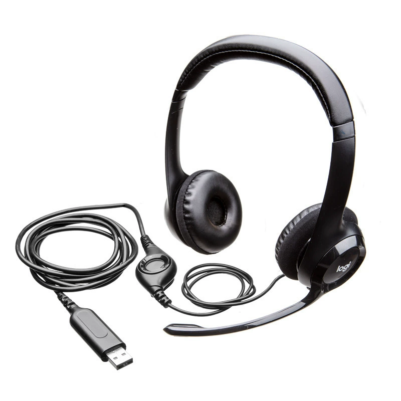 Кросс-бордерный наушник-микрофон Logitech H390, надетый на стол, шумоподавление, USB проводной гарнитура объемный звук