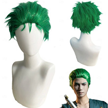 动漫海贼王索隆COS假发万圣节派对演出男短发绿色反翘cosplay假毛