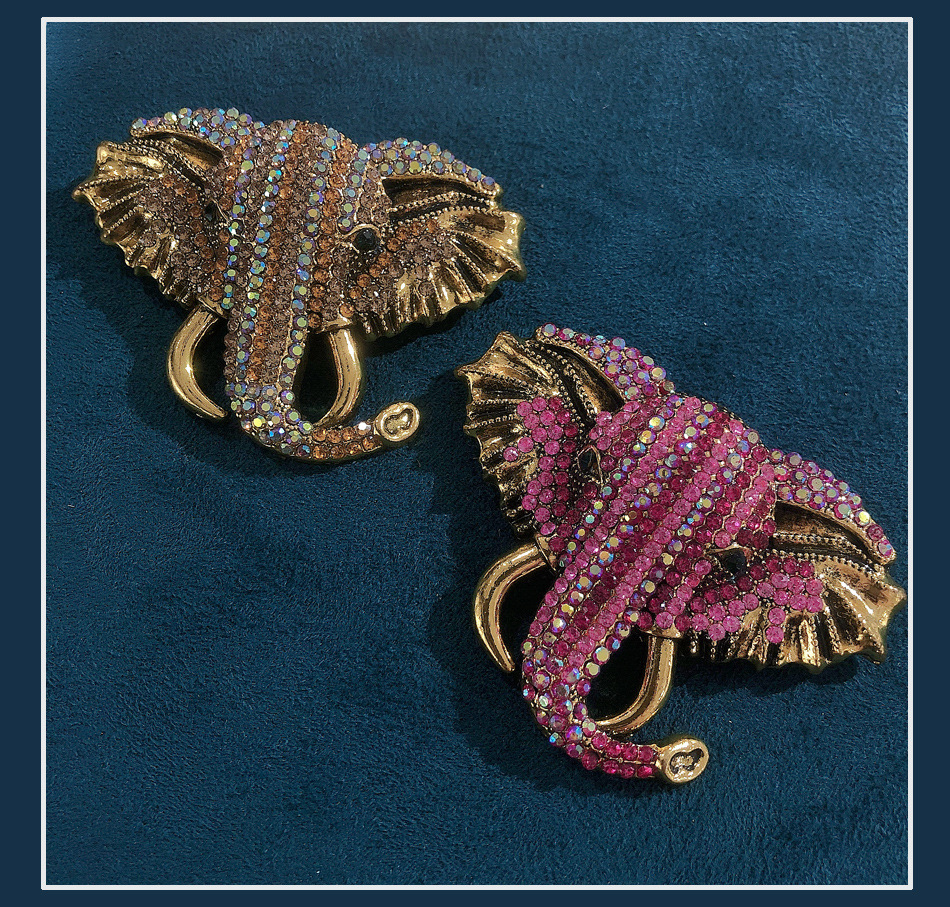 Vintage Elephant Head Brooch With Colorful Crystals For Men_voghion.com