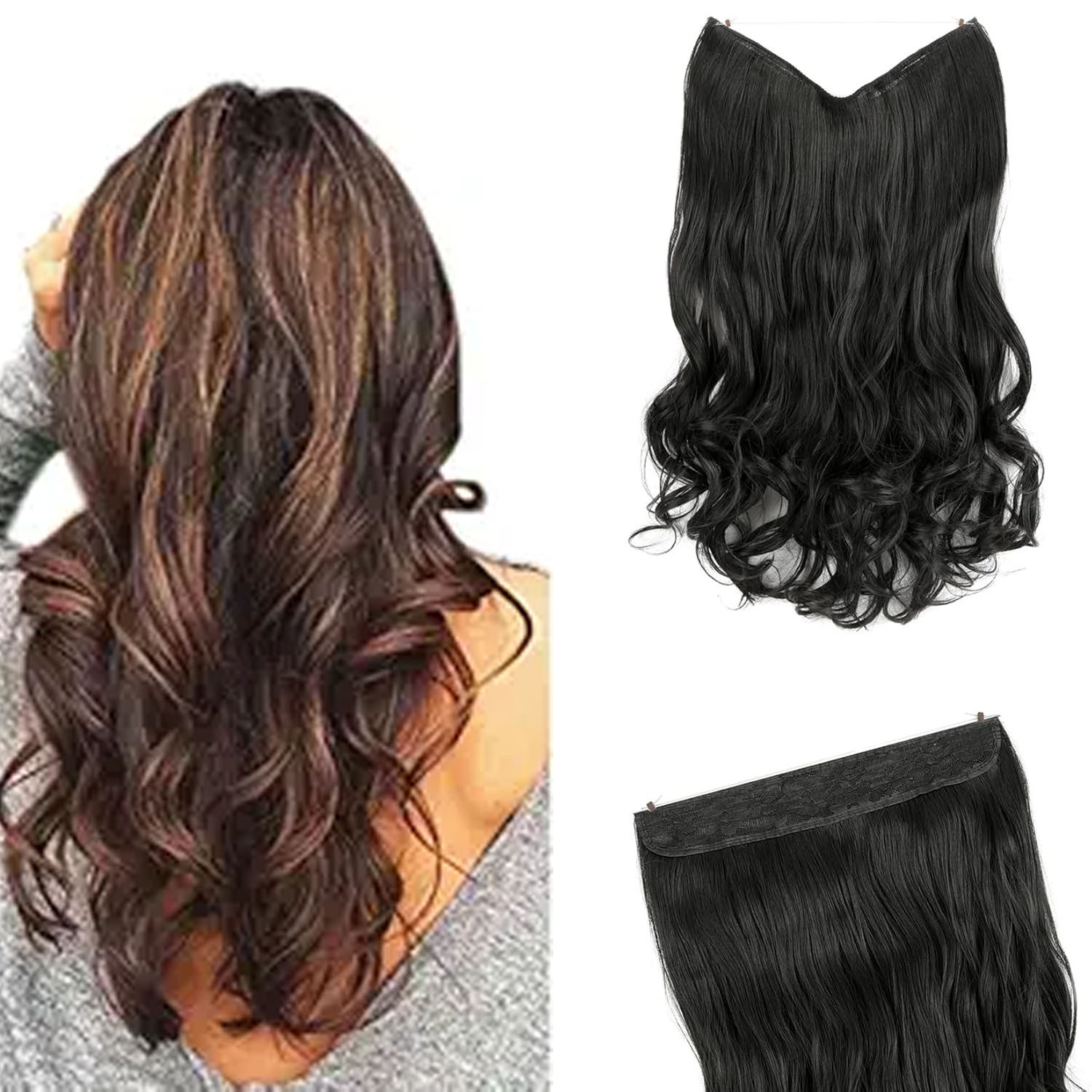 European and American wig FISH LINE HAIR fishing line wig hair extension piece curly hair women's one-piece fishing silk hair