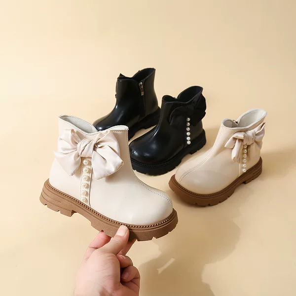 Ins Style Small Leather Boots 2026 Autumn and Winter New Fashion Bowknot Martin Boots for Girls, Medium and Large Children's Short Boots