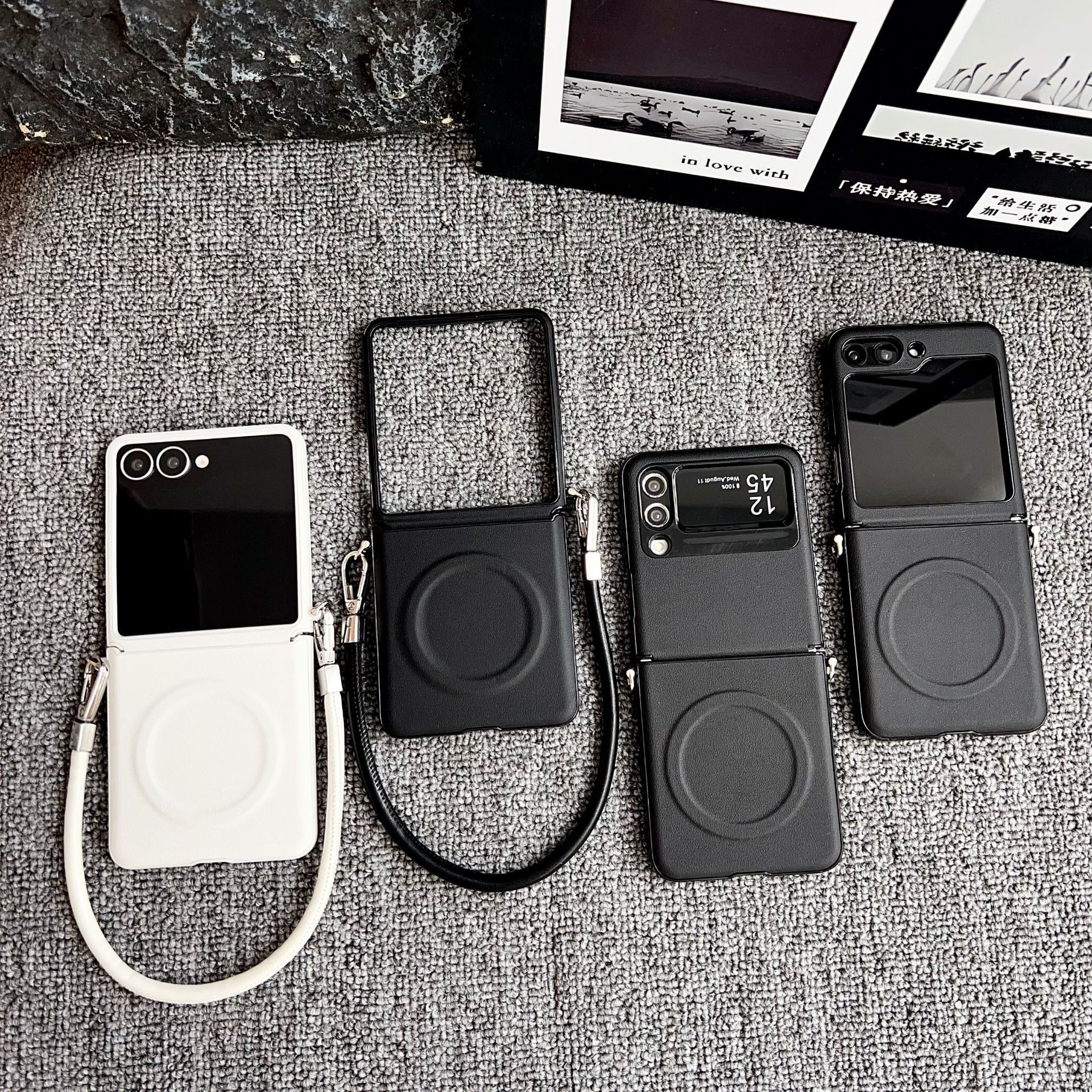Magnetic Leather Case With Bracelet For Samsung Z Flip 5 And 4_voghion.com