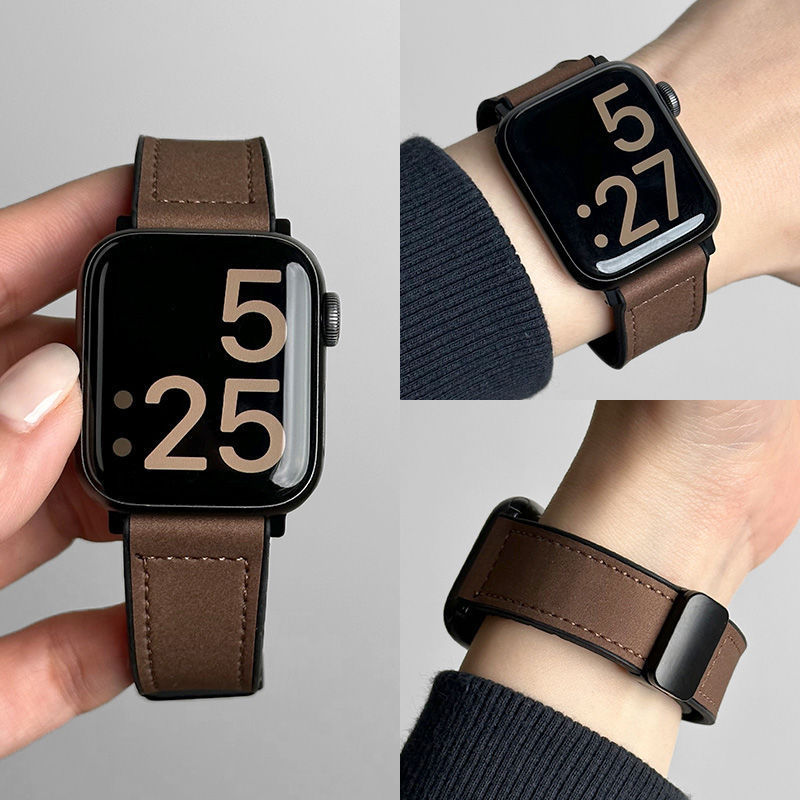 S10 Watch Strap Is Suitable for Apple Watch Applewatch Sports 9 Genuine Leather 8 Crazy Horse Leather Silicone Magnetic iWatch
