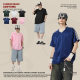 Summer 200G raglan color striped V-neck short sleeve T-shirt men's fashion brand retro loose casual sports style top
