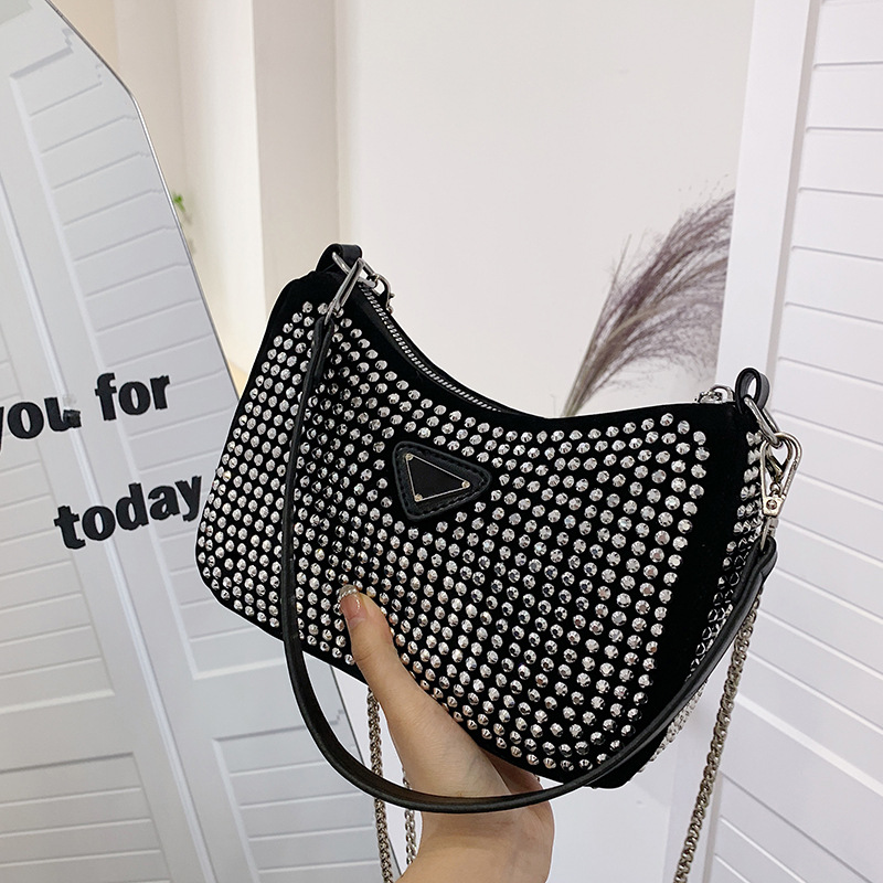 This year's popular shiny diamond small square bag 2024 new spring summer new chic chain casual versatile shoulder bag for women trendy