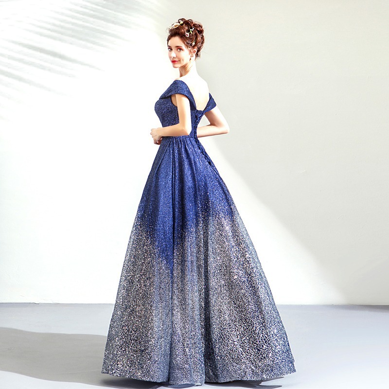Vestido de noche 2026, nuevo vestido de noche azul degradado para fiesta anual, actuación en escenario, examen de arte, vestido de novia cielo estrellado, venta al por mayor