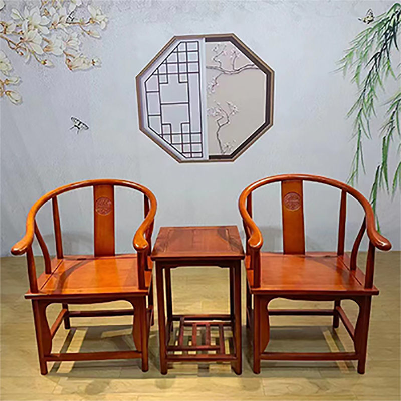 茶椅子实木圈椅三件套太师椅茶几中式仿古皇宫椅南榆木客厅管帽椅