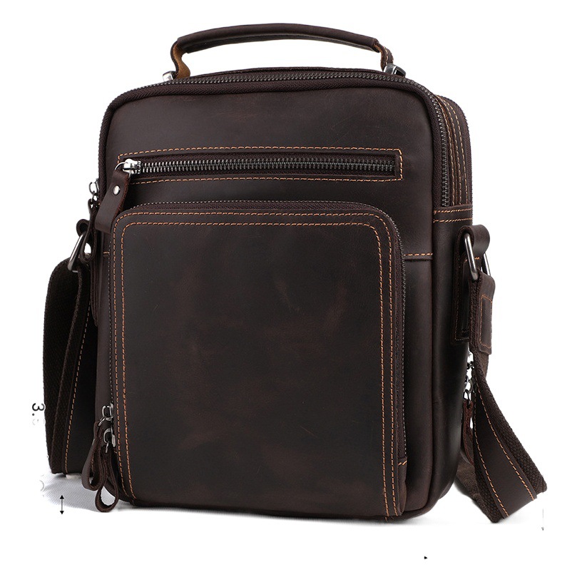 Bandolera de cuero genuino para hombre transfronterizo, mochila cruzada informal de piel de vaca retro para hombre, bolso cruzado multifuncional de gran capacidad