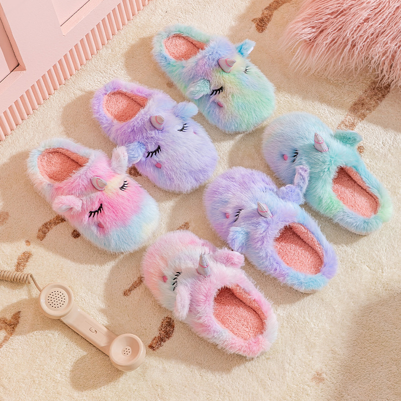 Furry Slippers for Women Ins Cute Ice Cream Color Unicorn Plush Home Indoor Floor Autumn and Winter Cotton Slippers Furry Slippers for Women Ins Cute Ice Cream Color Unicorn Plush Home Indoor Floor Autumn and Winter Cotton Slippers