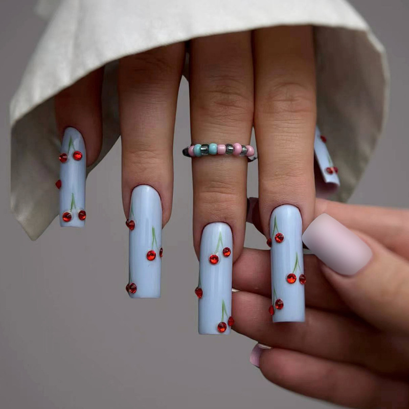 Cross-border French light blue Cherry Wear Armor Sweet Ins Handmade Nail Art Patch Simple Personality Patch Diamond Armor