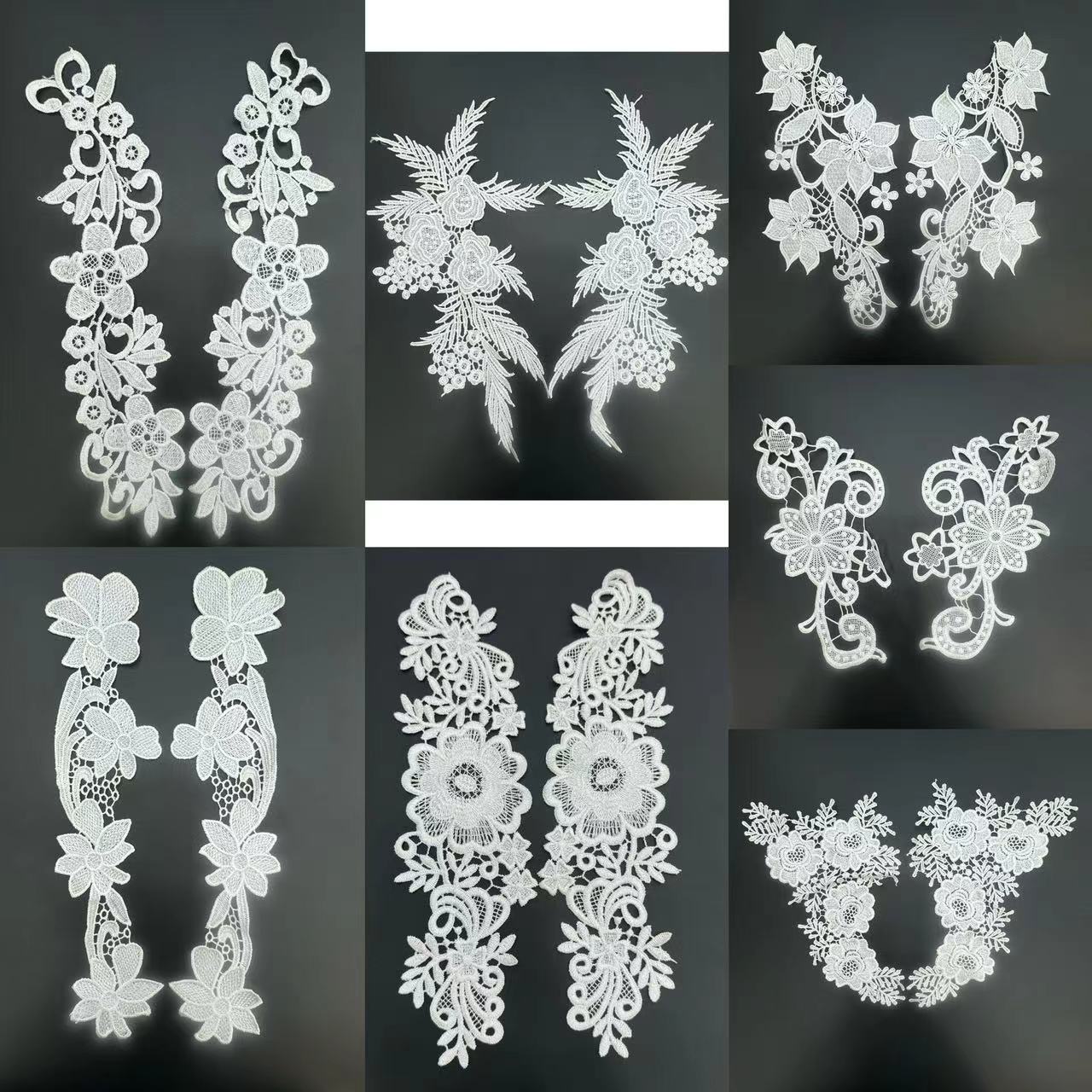 现货供应水溶刺绣涤沦蕾丝镂空对花衣领服装花边DIY辅料装饰花朵