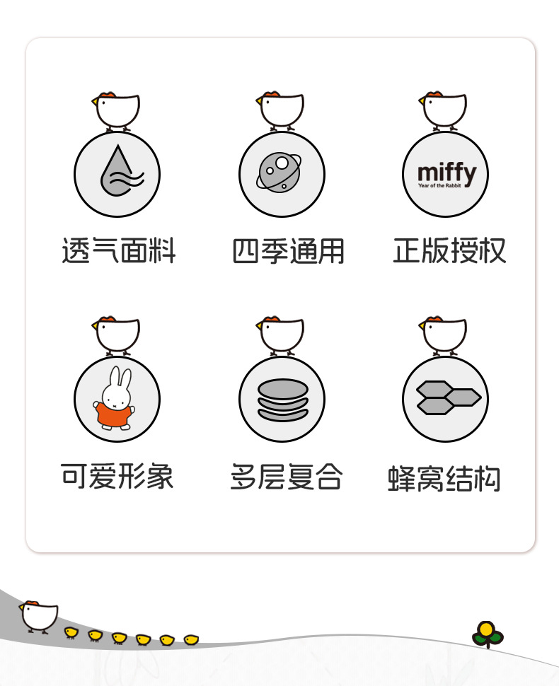 Authentic Miffy Headrest and Waist Pillow, Simple Car Neck Pillow, Ice Silk Honeycomb Breathable Car Pillow for All Seasons