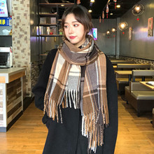 2021韩国东大门韩版英伦格子带标围巾秋冬季保暖百搭仿羊绒披肩