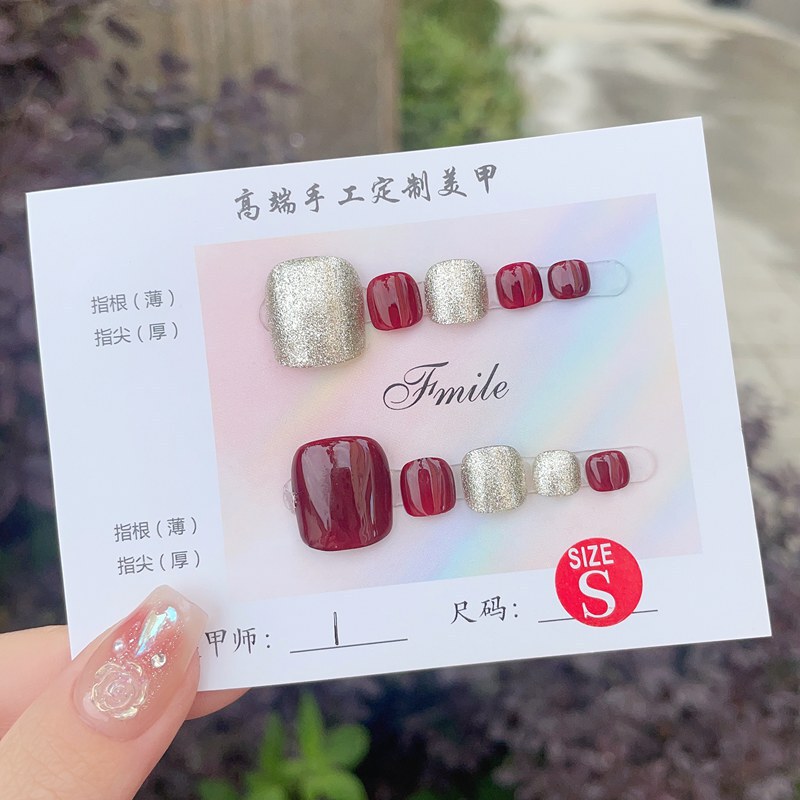 [toe Nails] Original Real Shot of Handmade Wearable Nails, Phototherapy Manicure Patches, Finished Wholesale Sparkling Pink Toenails