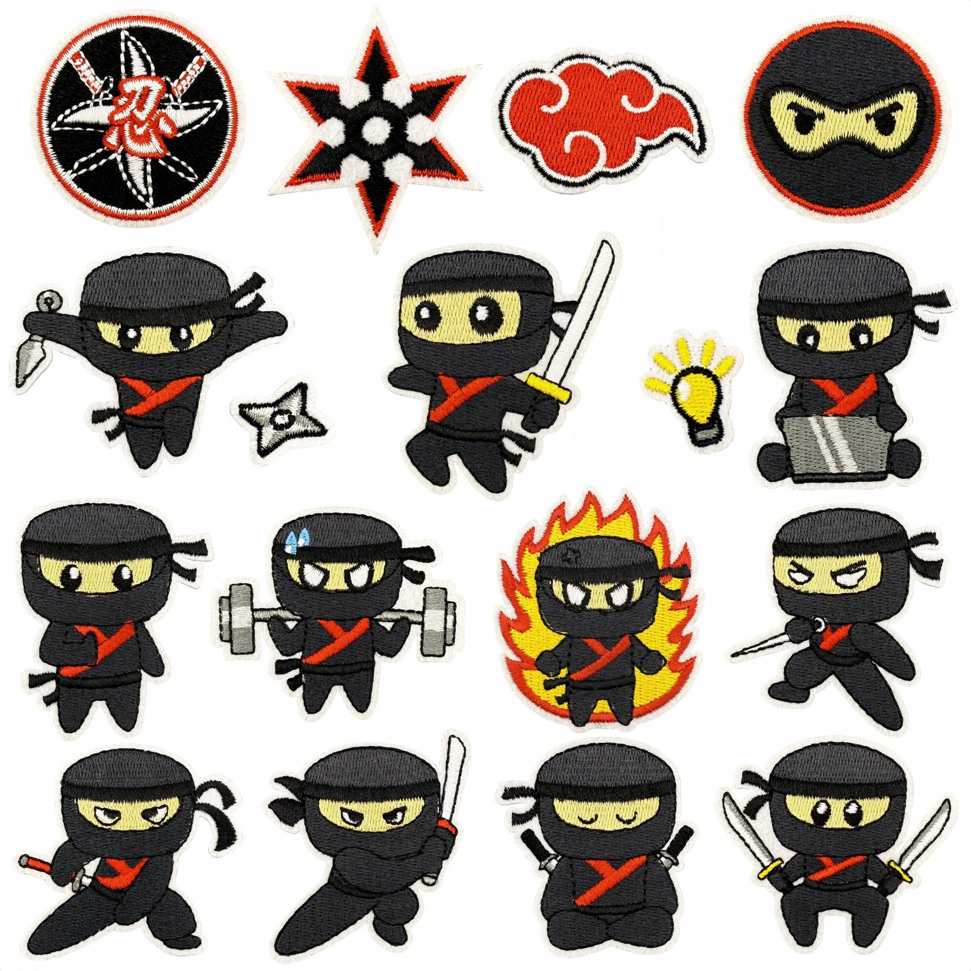 新款卡通黑色忍者刺绣布贴电脑绣花标熨烫热熔胶补丁服装配饰批发