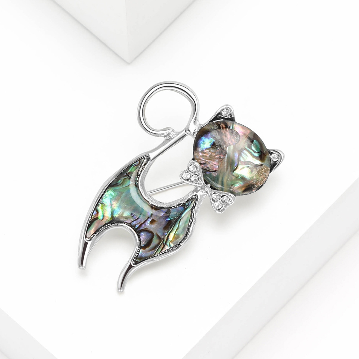 Cat, Fish Pattern Retro Pin Cat Fish Alloy Shell Abalone Shell Women's Brooches