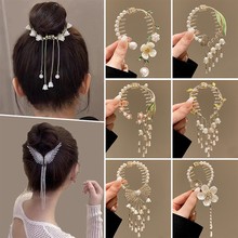 古风铃兰花流苏发夹丸子头固定工具抓夹女高级感发扣半扎盘发发抓