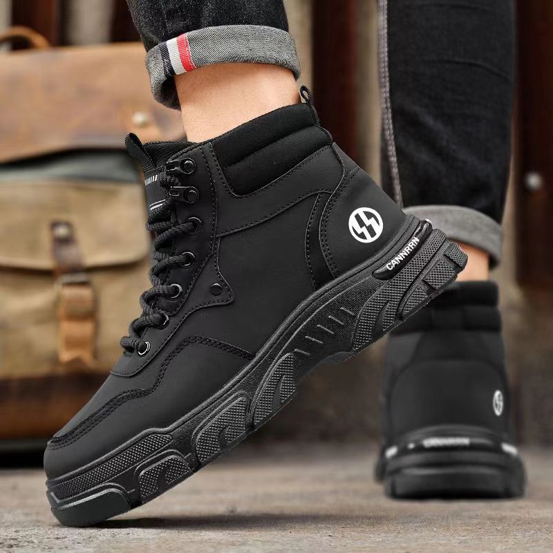 时尚马丁靴男鞋秋季新款透气工装鞋男士韩版百搭英伦风厚底高靴子