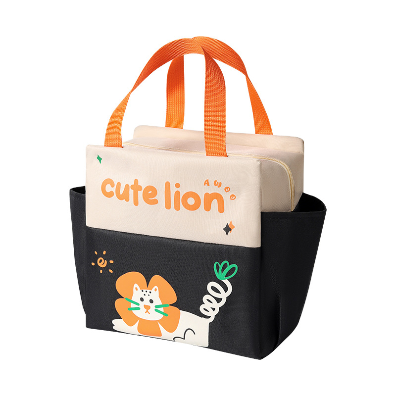 Bolsa de almuerzo de dos bolsillos portátil de almuerzo de dibujos animados bolsa de almuerzo para llevar comida al trabajo y la escuela bolsa de almuerzo portátil de gran capacidad