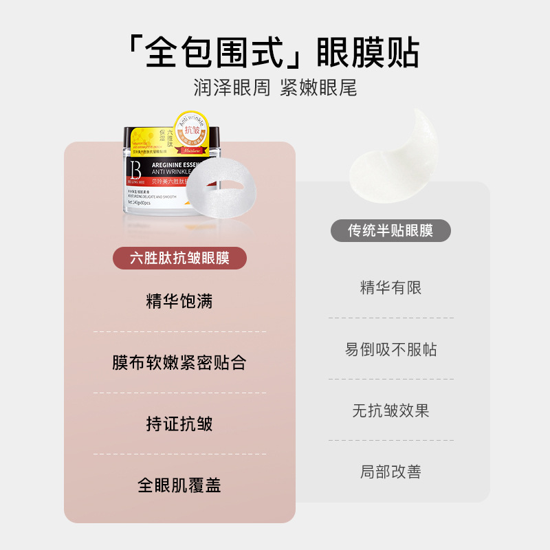 Bei Lingmei - Parche de mascarilla para ojos antiarrugas con seis péptidos que reduce las líneas finas, las ojeras y la hinchazón, levanta y reafirma, hidrata y humecta.