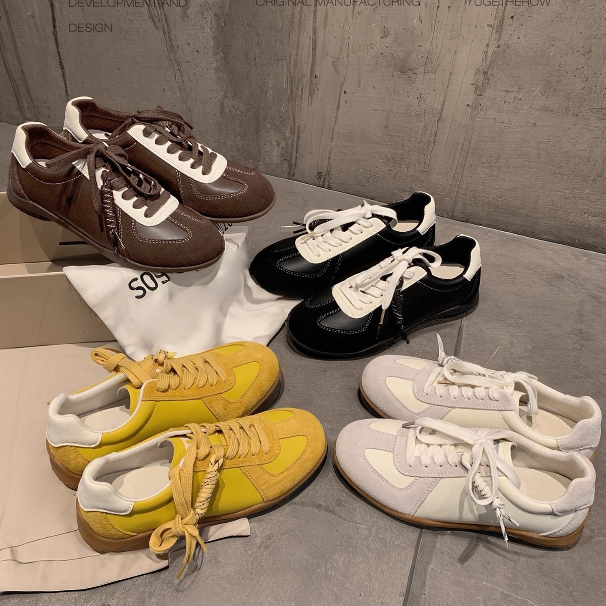 Knot Lace-Up Color-Blocked Round-Toe Casual German Training Shoes for Women 2025 Autum New Inner Heightening Flats-Soled Sports Forrest Gump Shoes