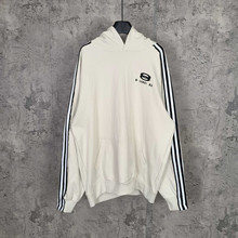 正确版本原标巴黎B家鹿晗同款徽标刺绣五道杠贴布运动连帽卫衣