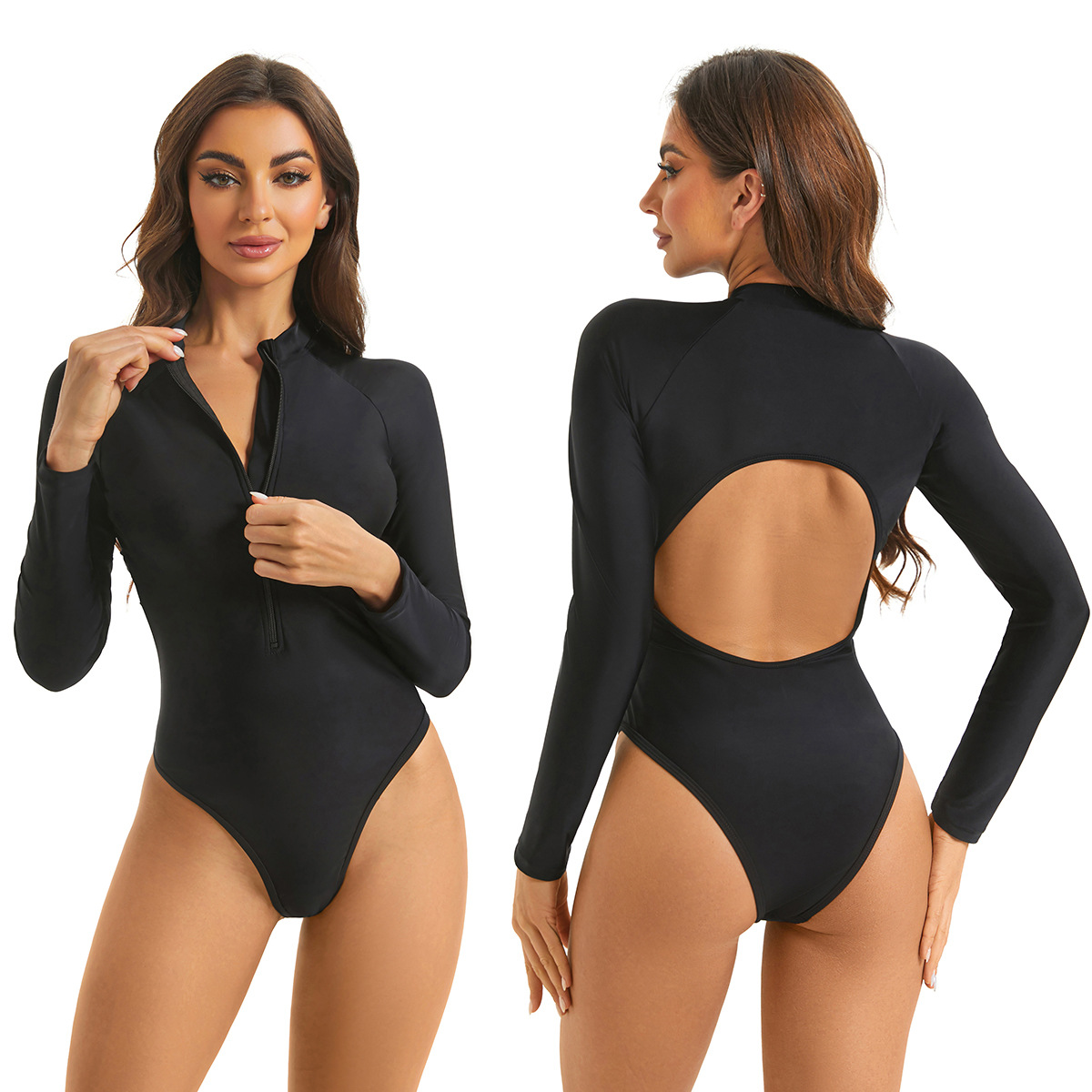 Cross-border foreign trade one-piece briefs zipper hollow beautiful back tight competitive sports beach water surfing suit swimsuit