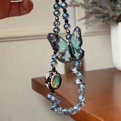 【墨藍蝴蝶】串珠蝴蝶手機鏈重工爆閃手工復古華麗掛件2024小紅書