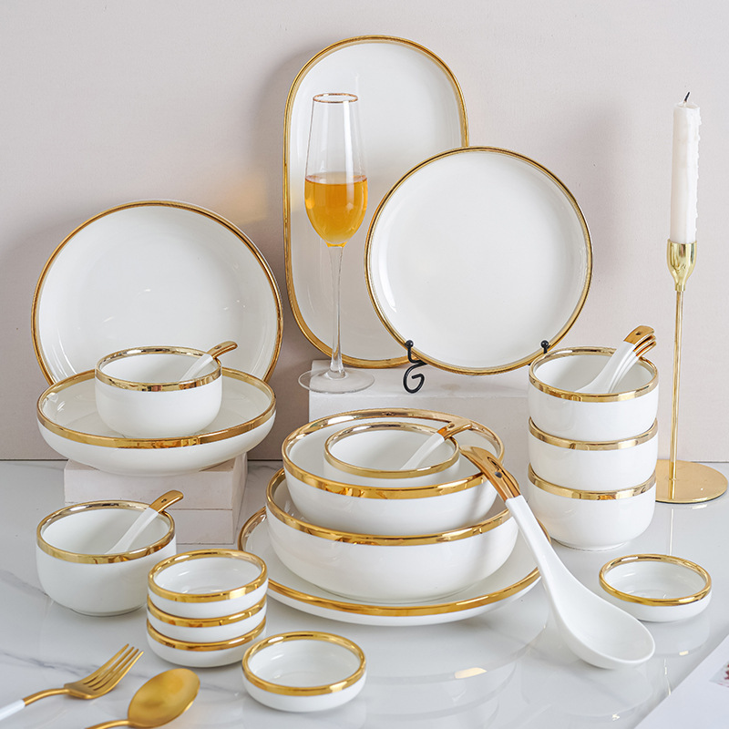 Nordic Ins Light Luxury Tableware Ceramic Dishes and Dish suit High Appearance Good-looking Dishes Household Steak Plate Fish Plate