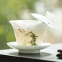 三才釉下彩泡茶手绘盖碗