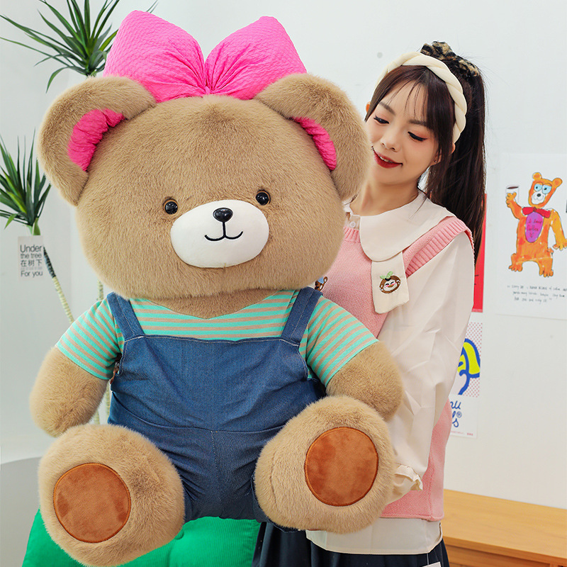 生日礼品抱小熊枕菲菲熊粉毛绒玩具穿衣公仔可爱蝴蝶结新款跨境