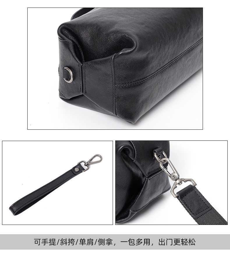Túi đeo chéo nam da bò thật thuộc da, túi đeo vai kiêm túi xách tay nhỏ 29×11×17 cm — Màu đen chi tiết 7
