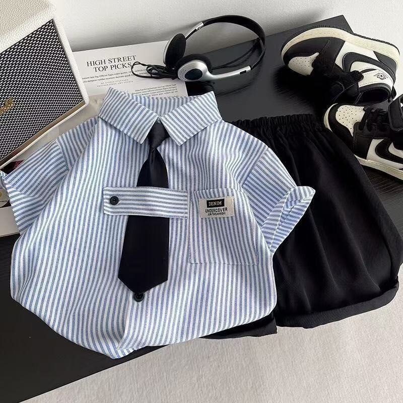 Summer Boys' Suit Set 2026 New Korean Style Short-Sleeve Shirt Children's Set Casual Formal Wear Children's Fashion Trend