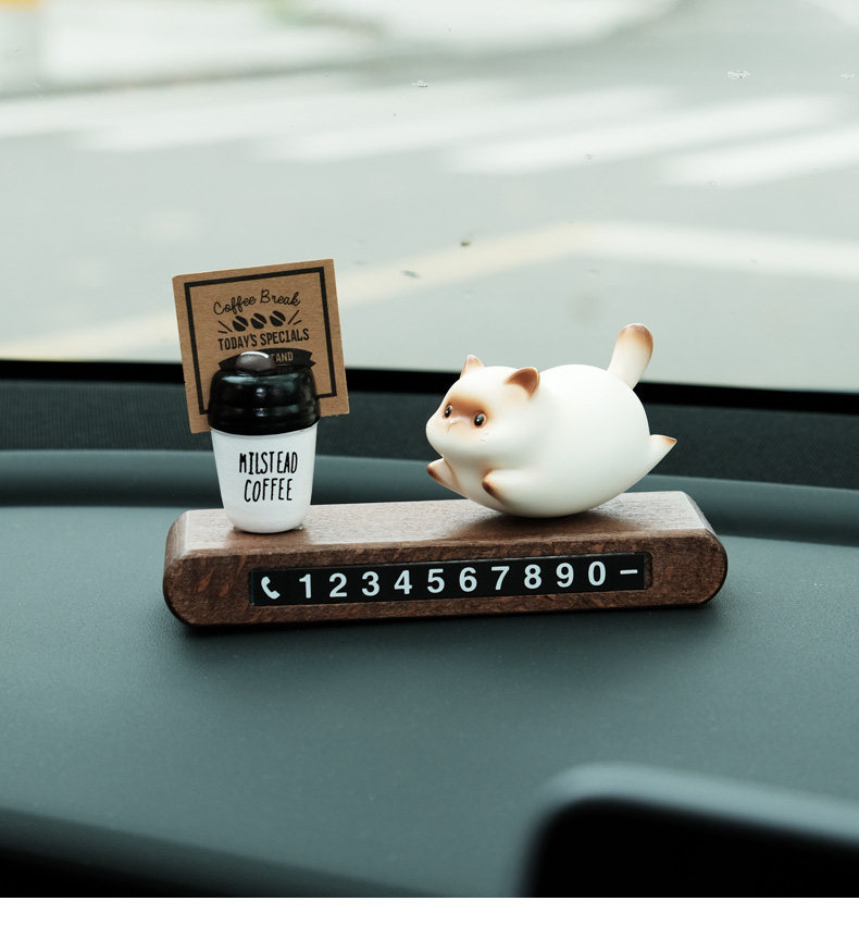 Cute Kitten Car Temporary Parking Number Sign Cartoon Car Decoration Interior Accessory for Women