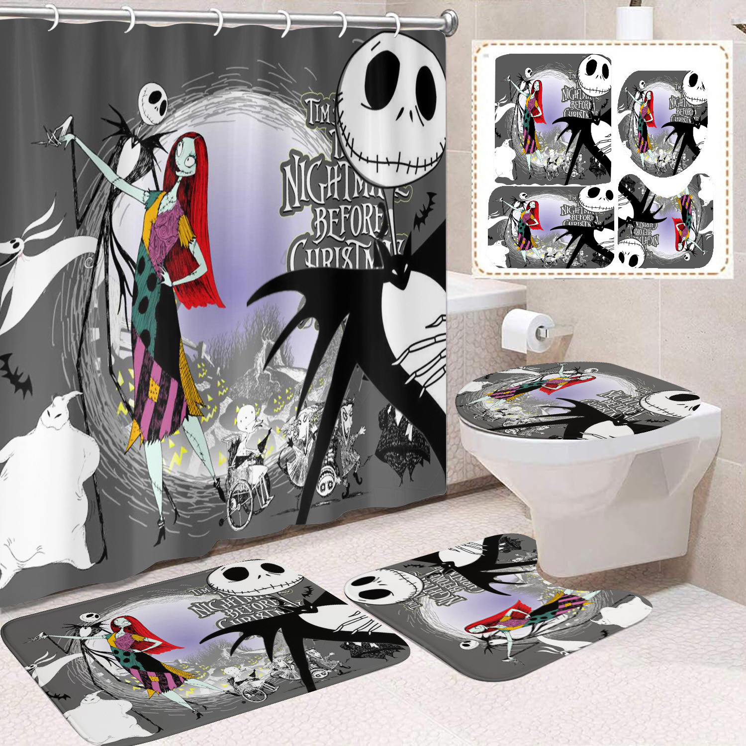 Ventas transfronterizas de Halloween cortina de baño cortina de noche terror impresión digital cortina de baño impermeable cortina de baño mayorista