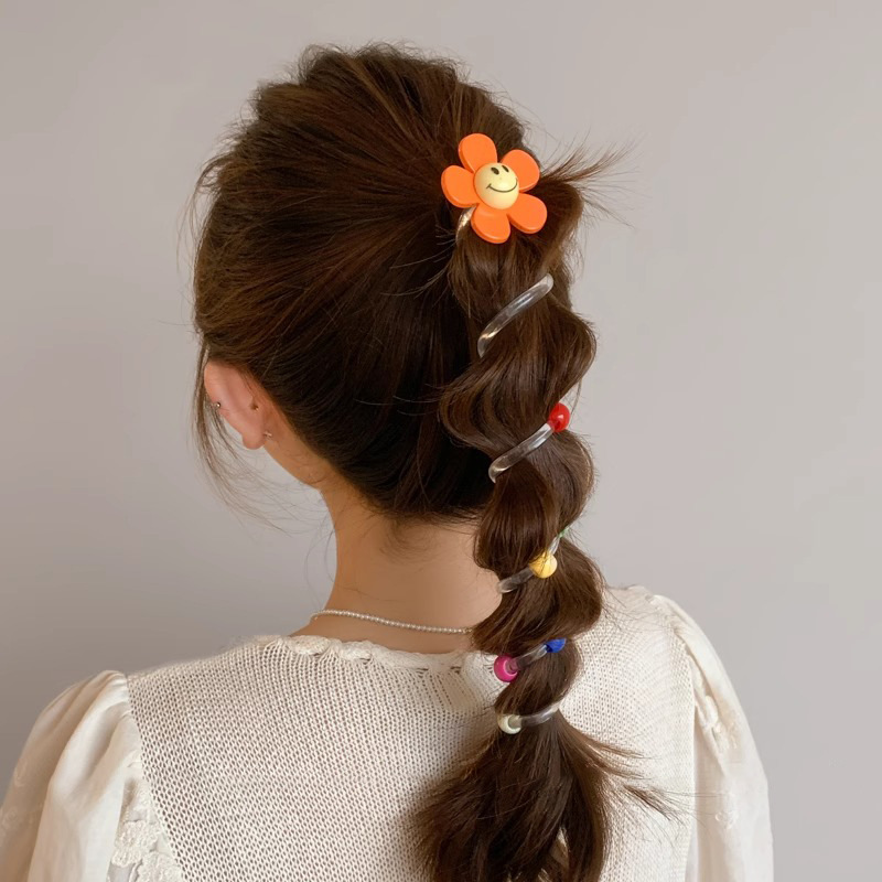 Flor de dopamina tiras de goma anillo de cabello de mujer cola de caballo burbuja trenzado artefacto de cabello de verano línea telefónica anillo de cabello